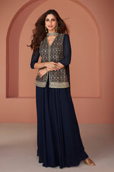 Exclusive dark shaded blue Pure Georgette dress with detailed embroidery and thread work